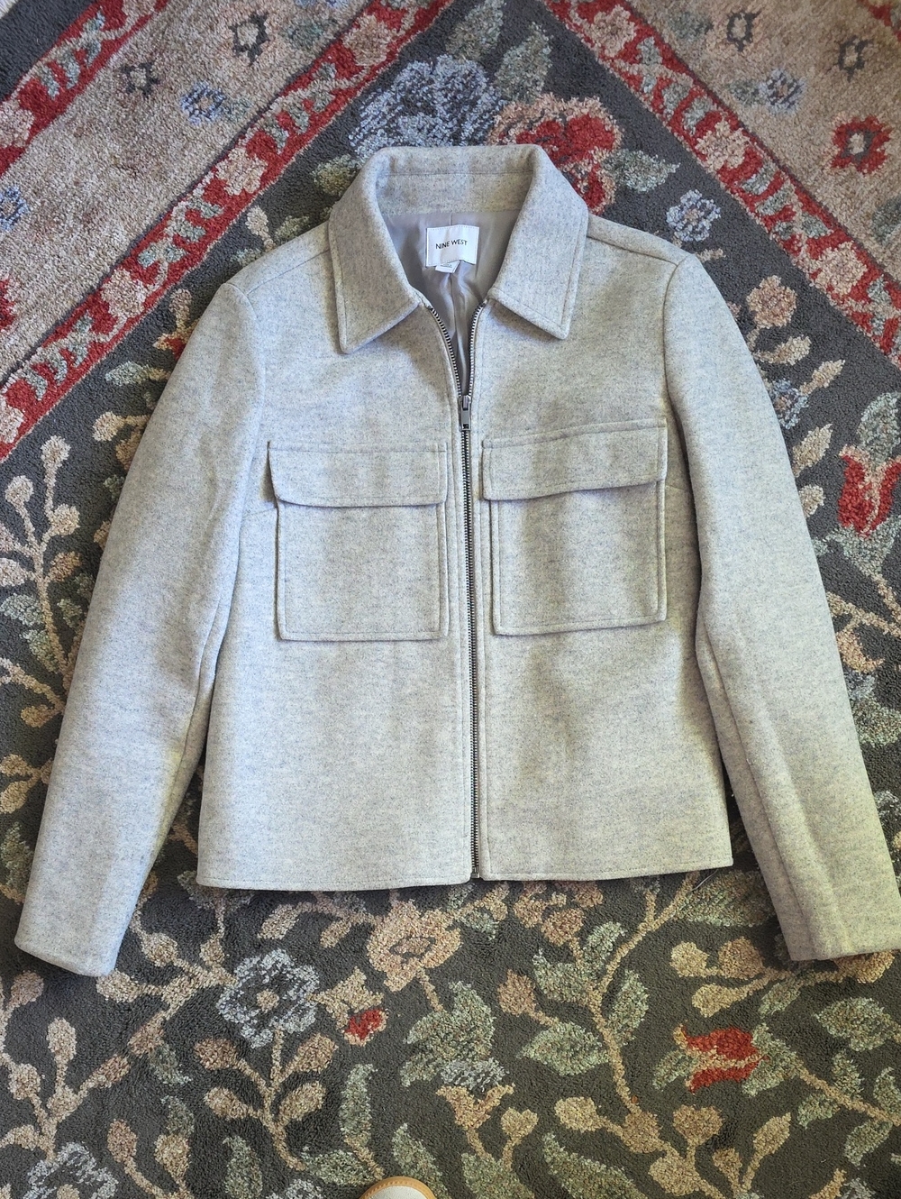 Nine West Light Gray Zip-Front Utility Jacket